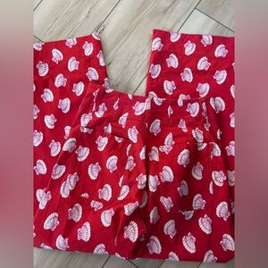 Anthropologie Maeve Red Pants with White Shell Pattern